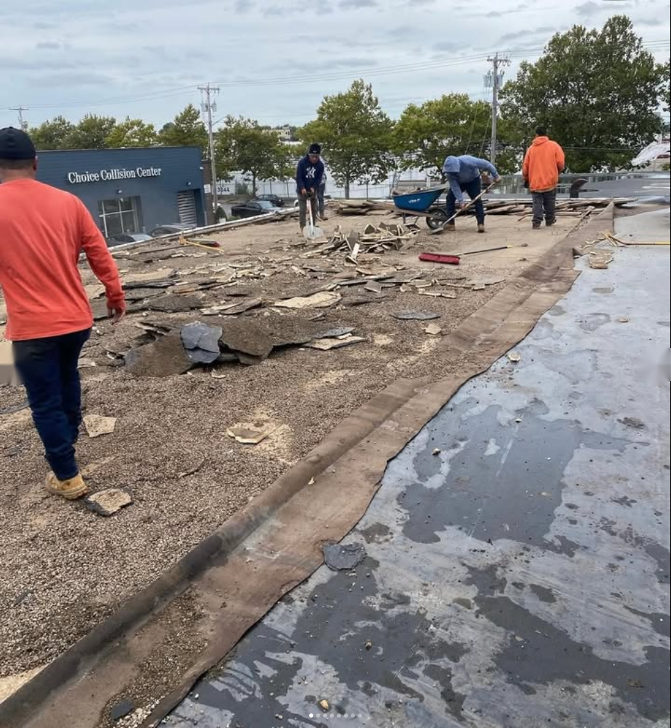 Commercial roof tear-off and repair preparation